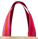 Load image into Gallery viewer, Natural Straw Tote with Fuchsia-Orange Striped Ribbon