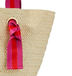 Load image into Gallery viewer, Natural Straw Tote with Fuchsia-Orange Striped Ribbon