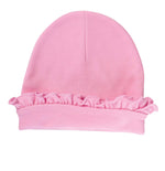 Load image into Gallery viewer, Sublimation Baby Beanie Hat with Ruffle Trim (Pink), 65% Polyester / 35% Cotton