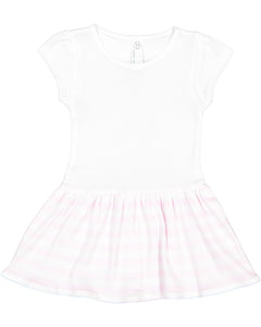 Baby Cotton Rib Dress, (Sizes: 6M - 24M), White with Light Pink Stripes