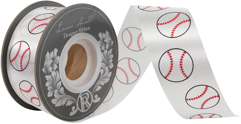Baseball Fast Pitch Satin Ribbon - White Color -- 1⅜" x 25 Yards