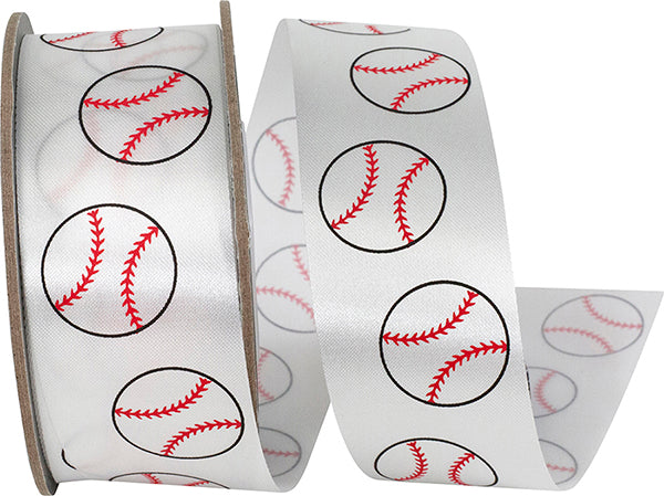 Baseball Fast Pitch Satin Ribbon - White Color -- 1⅜" x 25 Yards