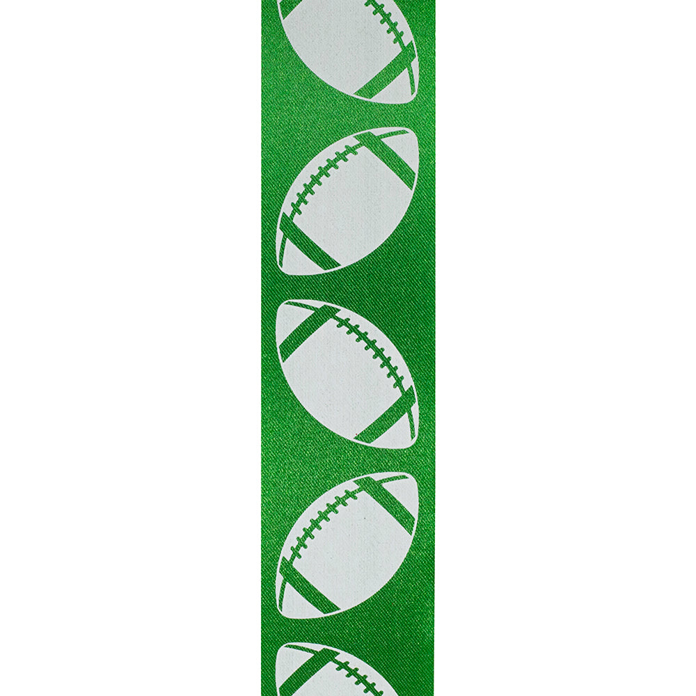 Homecoming Matte Footballs Cooler Ribbon –- Emerald Green / White Color -- 1⅜" x 25 Yards