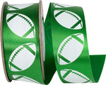 Load image into Gallery viewer, Homecoming Matte Footballs Cooler Ribbon –- Emerald Green / White Color -- 1⅜&quot; x 25 Yards
