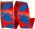 Load image into Gallery viewer, Homecoming Matte Footballs Cooler Ribbon –- Red / Royal Color -- 1⅜" x 25 Yards
