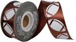Load image into Gallery viewer, Homecoming Matte Footballs Cooler Ribbon –- Brown / White Color -- 1⅜" x 25 Yards
