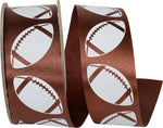 Load image into Gallery viewer, Homecoming Matte Footballs Cooler Ribbon –- Brown / White Color -- 1⅜" x 25 Yards
