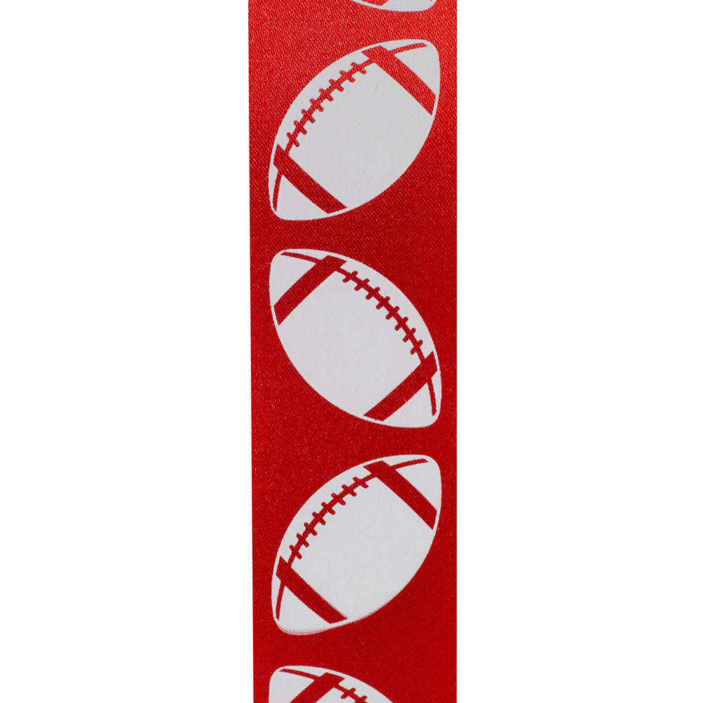 Homecoming Matte Footballs Cooler Ribbon –- Red / White Color -- 1⅜" x 25 Yards