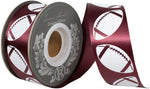 Load image into Gallery viewer, Homecoming Matte Footballs Cooler Ribbon –- Burgundy / White Color -- 1⅜" x 25 Yards
