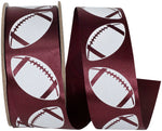 Load image into Gallery viewer, Homecoming Matte Footballs Cooler Ribbon –- Burgundy / White Color -- 1⅜" x 25 Yards
