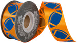 Load image into Gallery viewer, Homecoming Matte Footballs Cooler Ribbon –- Orange / Royal Color -- 1⅜" x 25 Yards
