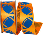 Load image into Gallery viewer, Homecoming Matte Footballs Cooler Ribbon –- Orange / Royal Color -- 1⅜" x 25 Yards
