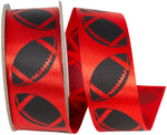 Load image into Gallery viewer, Homecoming Matte Footballs Cooler Ribbon –- Red / Black Color -- 1⅜&quot; x 25 Yards
