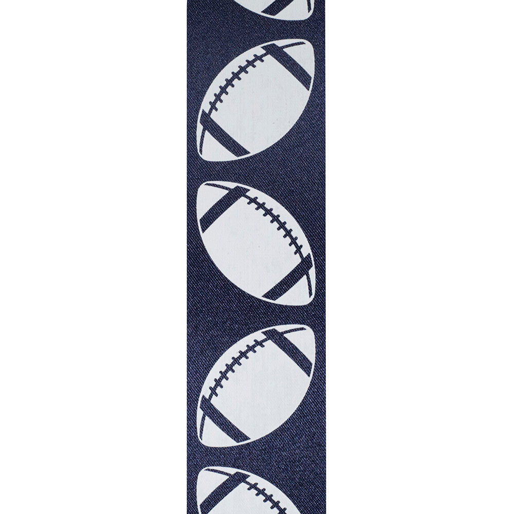 Homecoming Matte Footballs Cooler Ribbon –- Navy / White Color -- 1⅜" x 25 Yards