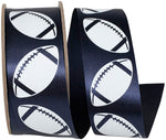 Load image into Gallery viewer, Homecoming Matte Footballs Cooler Ribbon –- Navy / White Color -- 1⅜&quot; x 25 Yards
