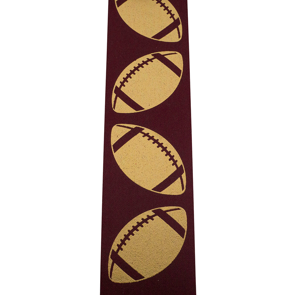 Homecoming Metallic Footballs Cooler Ribbon –- Burgundy / Gold Color -- 1⅜" x 25 Yards