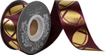 Load image into Gallery viewer, Homecoming Metallic Footballs Cooler Ribbon –- Burgundy / Gold Color -- 1⅜&quot; x 25 Yards
