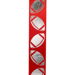 Load image into Gallery viewer, Homecoming Metallic Footballs Cooler Ribbon –- Red / Silver Color -- 1⅜" x 25 Yards
