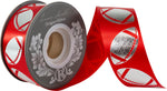 Load image into Gallery viewer, Homecoming Metallic Footballs Cooler Ribbon –- Red / Silver Color -- 1⅜" x 25 Yards
