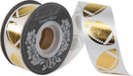 Load image into Gallery viewer, Homecoming Metallic Footballs Cooler Ribbon –- White / Gold Color -- 1⅜&quot; x 25 Yards
