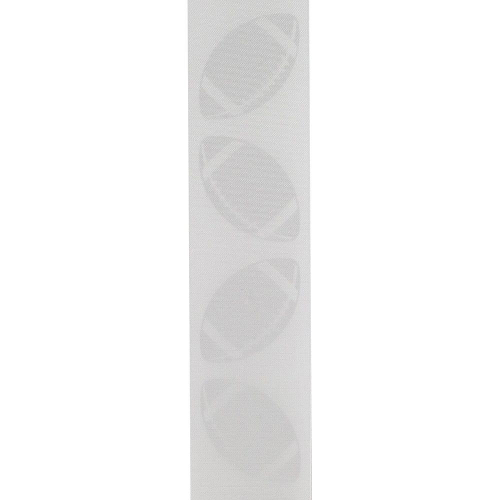 Homecoming Metallic Footballs Cooler Ribbon –- White / Silver Color -- 1⅜" x 25 Yards