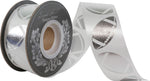 Load image into Gallery viewer, Homecoming Metallic Footballs Cooler Ribbon –- White / Silver Color -- 1⅜&quot; x 25 Yards
