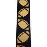Load image into Gallery viewer, Homecoming Metallic Footballs Cooler Ribbon –- Black / Gold Color -- 1⅜&quot; x 25 Yards

