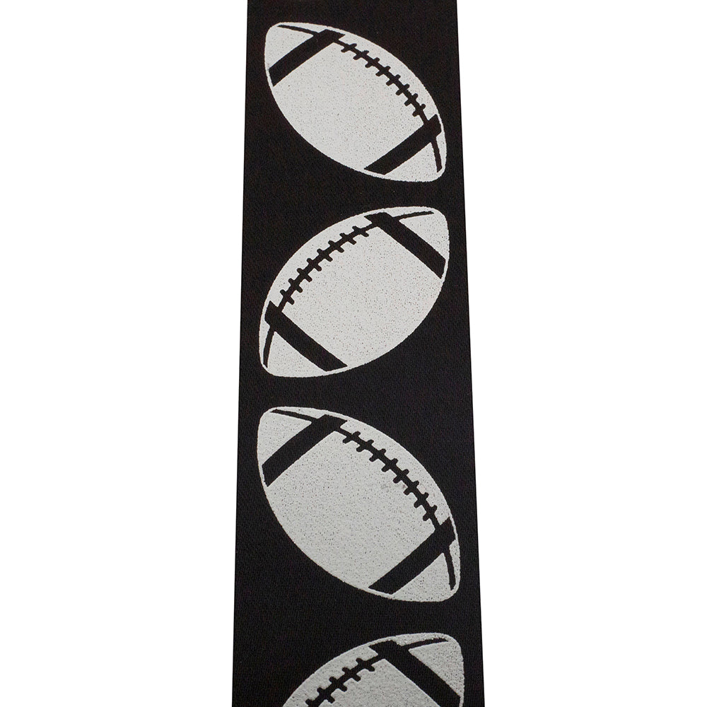 Homecoming Metallic Footballs Cooler Ribbon –- Black / Silver Color -- 1⅜" x 25 Yards