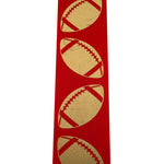Load image into Gallery viewer, Homecoming Metallic Footballs Cooler Ribbon –- Red / Gold Color -- 1⅜" x 25 Yards
