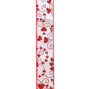 Valentine's Ribbon --- 20 yards --- 1 ½ inches -- Heart Glitter Trails Wired Edge