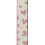 Load image into Gallery viewer, Valentine&#39;s Ribbon --- 20 yards --- 1 ½ inches -- Heart Glitter &amp; Dots Linen Wired Edge
