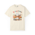 Load image into Gallery viewer, 1st. Grade Teacher Powered by Espresso T-Shirt — Cute Coffee &amp; Croissant Teacher Tee
