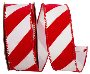 Outdoor Ribbon --- Candy Cane Grand Velvet Stripe Polypro Wired Edge Ribbon, Various Sizes