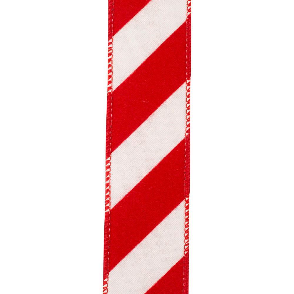 Outdoor Ribbon --- Candy Cane Grand Velvet Stripe Polypro Wired Edge Ribbon, Various Sizes