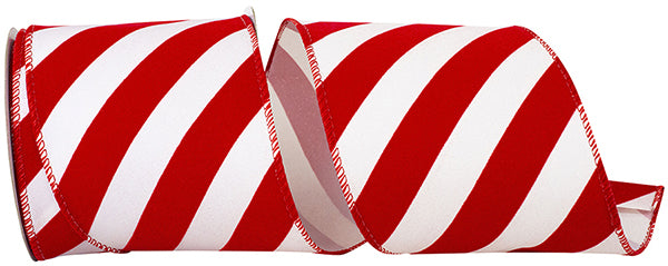 Outdoor Ribbon --- Candy Cane Grand Velvet Stripe Polypro Wired Edge Ribbon, Various Sizes