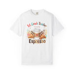Load image into Gallery viewer, 1st. Grade Teacher Powered by Espresso T-Shirt — Cute Coffee &amp; Croissant Teacher Tee
