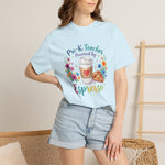 Load image into Gallery viewer, Pre-K Teacher Powered by Espresso T-Shirt — Cute Coffee &amp; Croissant Teacher Tee
