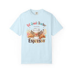 Load image into Gallery viewer, 1st. Grade Teacher Powered by Espresso T-Shirt — Cute Coffee &amp; Croissant Teacher Tee
