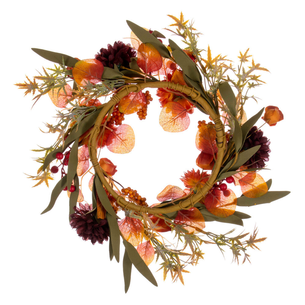 Orange / Burgundy Artificial Mum Lantern Wreath by Vickerman® --- Various Sizes