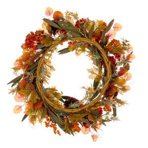 Orange / Burgundy Artificial Mum Lantern Wreath by Vickerman® --- Various Sizes