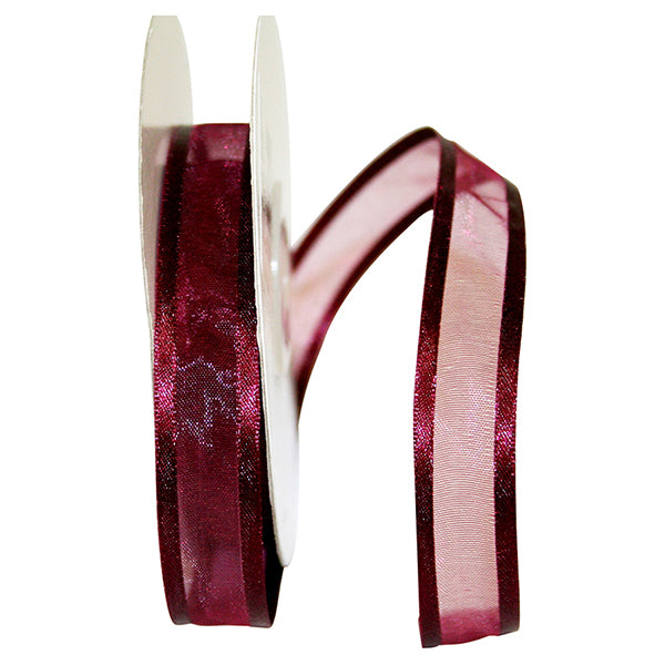 Corsage Ribbons ---  5/8 inch x 25 yards ---  Sheer Satin Edge Ribbon -- Burgundy Color