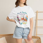 Load image into Gallery viewer, Pre-K Teacher Powered by Espresso T-Shirt — Cute Coffee &amp; Croissant Teacher Tee
