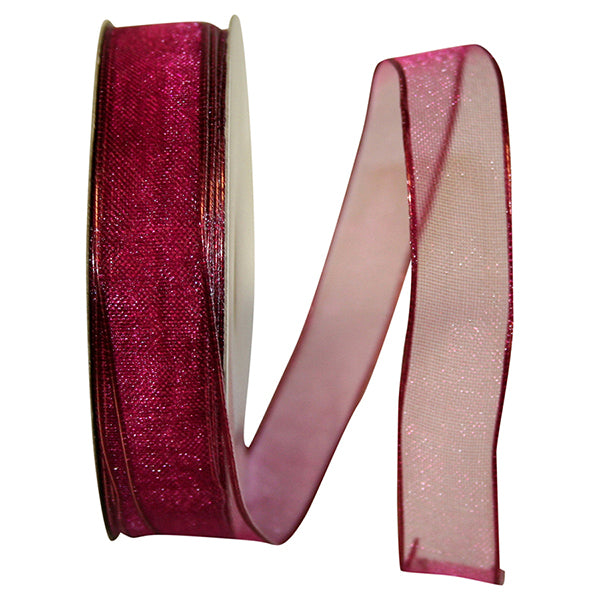 Corsage Ribbons ---  5/8 inch x 25 yards ---  Elegant Woven Sheer Wired Edge Ribbon -- Wine Color