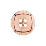 Load image into Gallery viewer, Beige Square Wooden 4-Hole Button in 28L 18mm featuring a round outer profile with a carved square inset center and natural wood grain texture.
