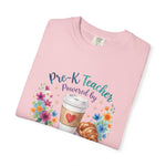 Load image into Gallery viewer, Pre-K Teacher Powered by Espresso T-Shirt — Cute Coffee &amp; Croissant Teacher Tee
