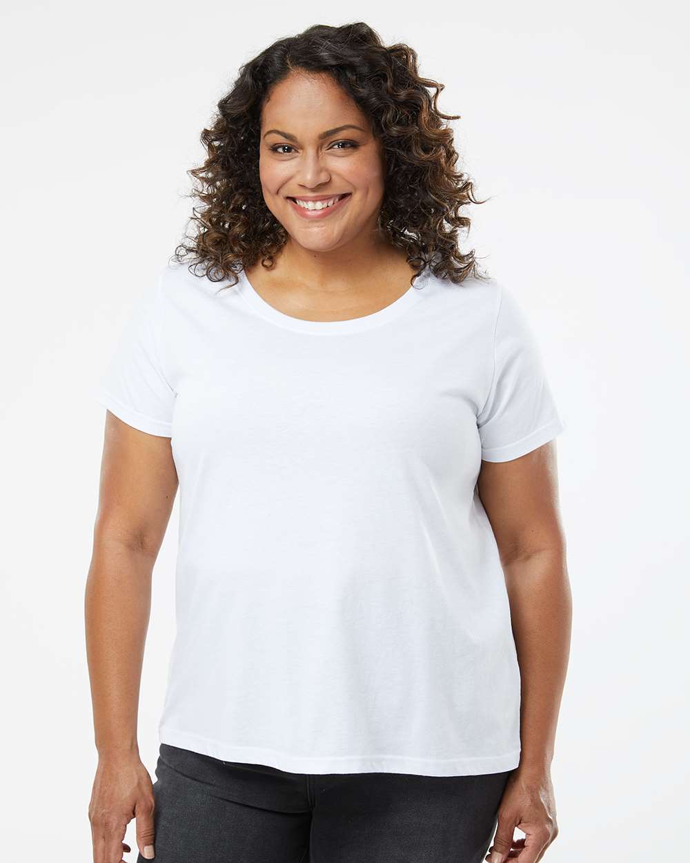 Ladies Curvy - Crew Neck -- Fine Jersey T-shirt --  Blended White Color