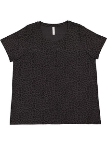 Ladies Curvy - Crew Neck -- Fine Jersey T-shirt --  Black Leopard Color