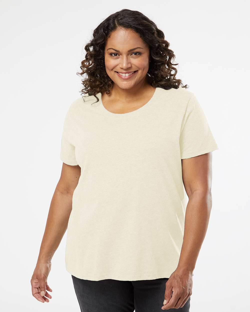 Ladies Curvy - Crew Neck -- Fine Jersey T-shirt --  Natural Heather Color