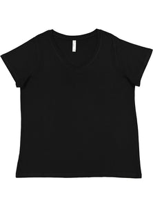 Ladies Curvy (V-Neck) -- Fine Jersey T-shirt --  Blended Black Color