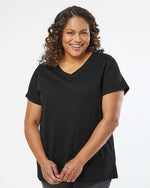 Load image into Gallery viewer, Ladies Curvy (V-Neck) -- Fine Jersey T-shirt --  Blended Black Color
